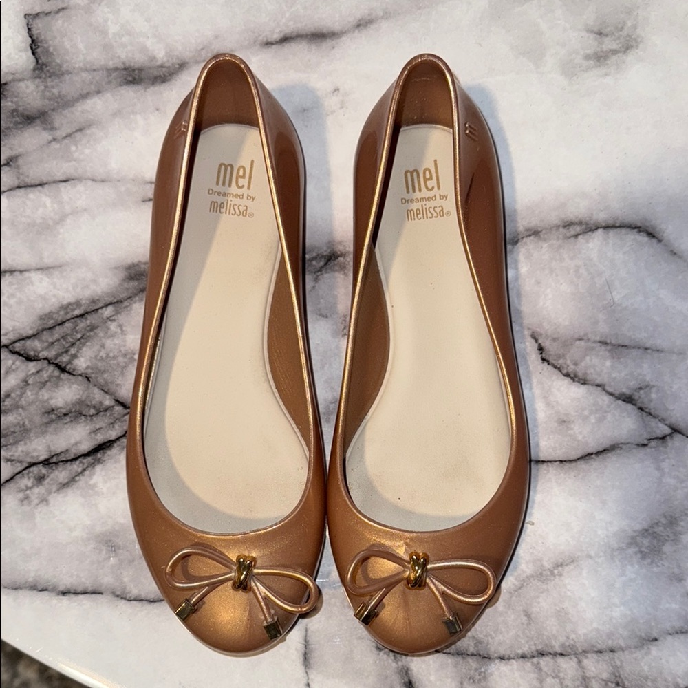 Mini Melissa gold ballerina flats